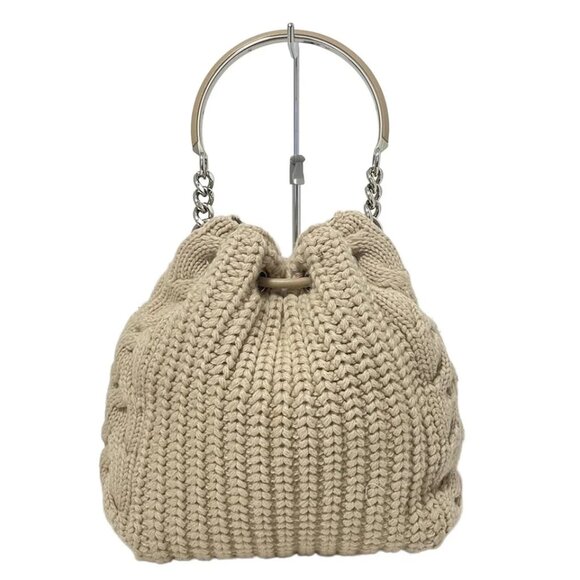 JIMMY CHOO bonbon - Gray Beige Wool Leather Hardware Handbag 469-082925 - Picture 2 of 10